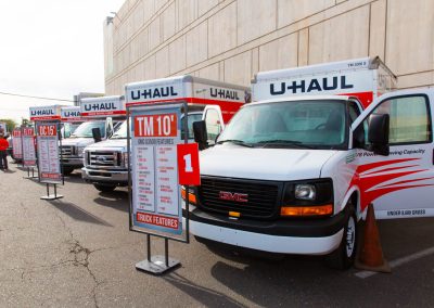 U-Haul trucks on display.